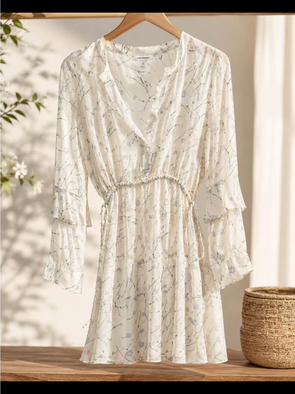 Club Monaco White Sheer Top with Subtle Print
